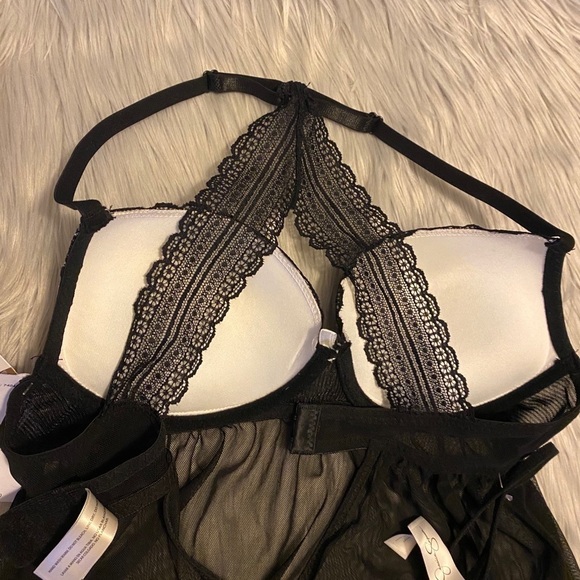 🆕 Jessica Simpson Black Lace Teddy with Push Up Bra Top - Picture 11 of 11